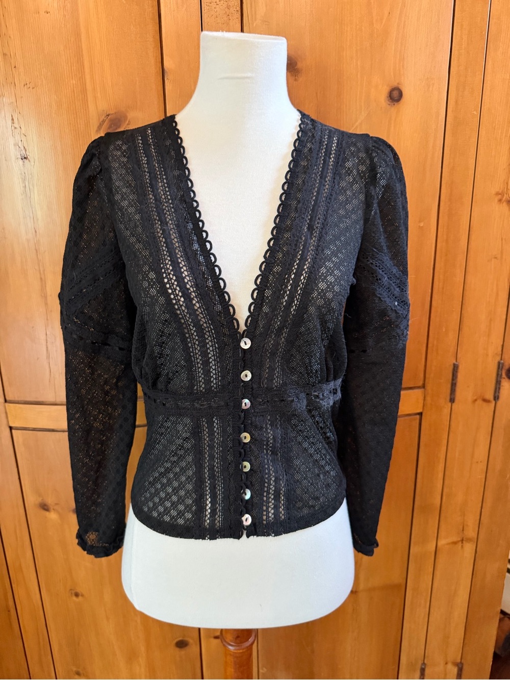 Free People Black Lace Button-Front Women's Top, size M, NWOT